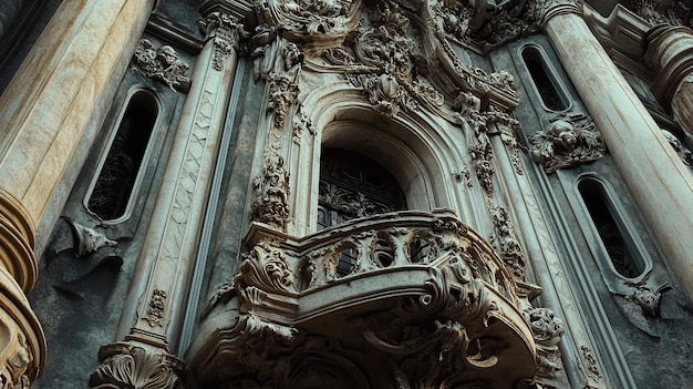 Closeup of Ornate Baroque Castle Architecture Details