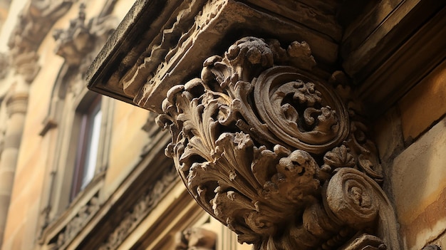 Closeup of Ornate Baroque Castle Architecture Details