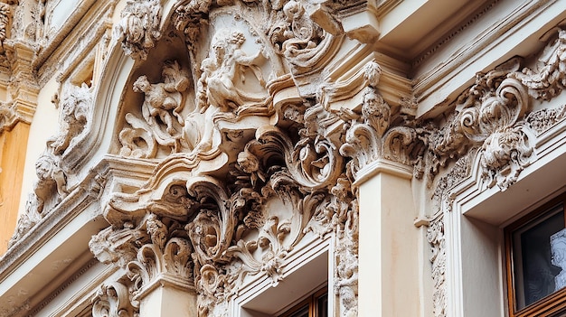 Closeup of Ornate Baroque Castle Architecture Details