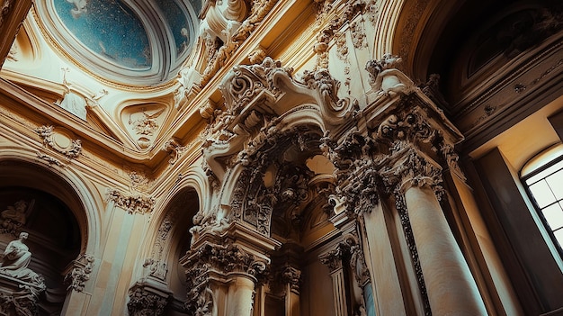 Closeup of Ornate Baroque Castle Architecture Details