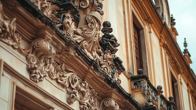 Closeup of Ornate Baroque Castle Architecture Details