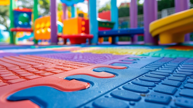 Photo closeup of outdoor play mats made from recycled plastics placed in a vibrant play area for children ar 169 job id 1e980ba46a0d4d538168620c98ccbe59