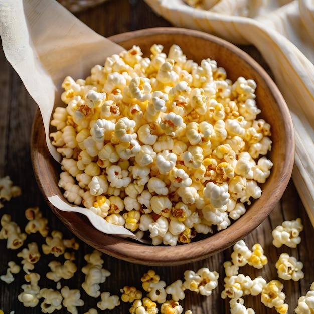 Closeup overhead view of fresh corn and popped popcorn on a surface 1