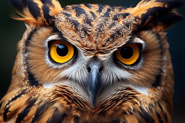 Closeup of an owl's headshot with a focus on its face Generative Ai