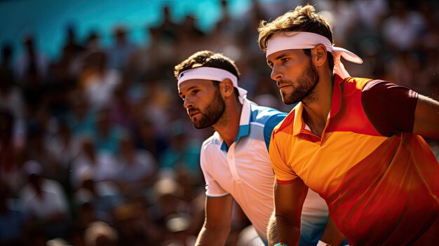 Closeup of padel players in intense rally