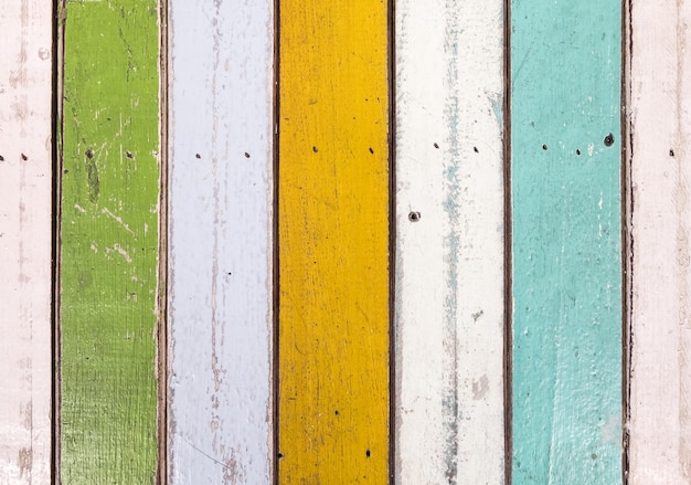 Closeup of the painted plank table in the vintage style on the wooden table in the local coffee cafe, front view for the background.