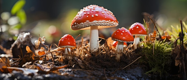 Closeup of a panther fly agaric mushroom in lush grass