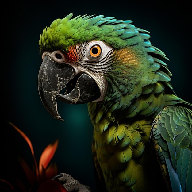 A closeup parrot head shot