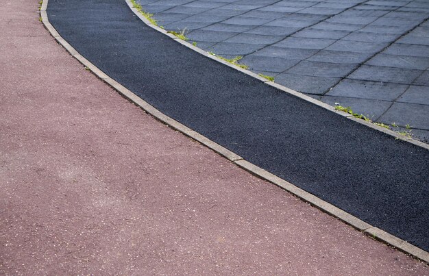 Closeup of a part of a sports stadium with markings for a treadmill