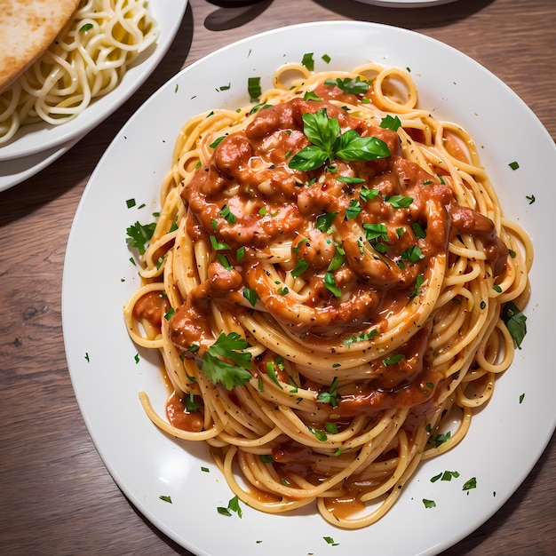 a closeup of a pasta with red sauce on a plate