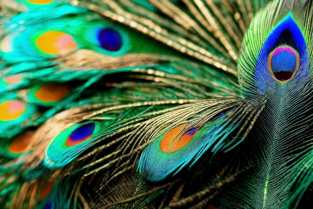 Closeup Peacocks colorful details and beautiful peacock feathers