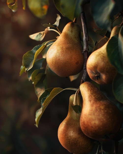 Photo closeup of pears on branches