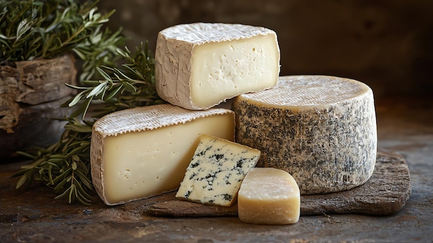 Closeup of Pecorino Gorgonzola and Taleggio Cheeses