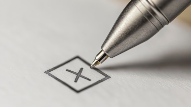 Photo closeup of pen marking an x on voting ballot