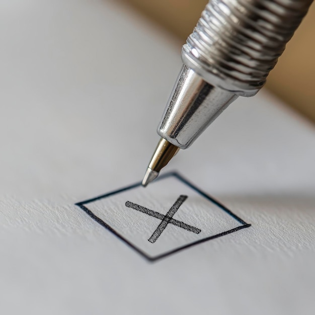 Photo closeup of pen marking an x on voting ballot