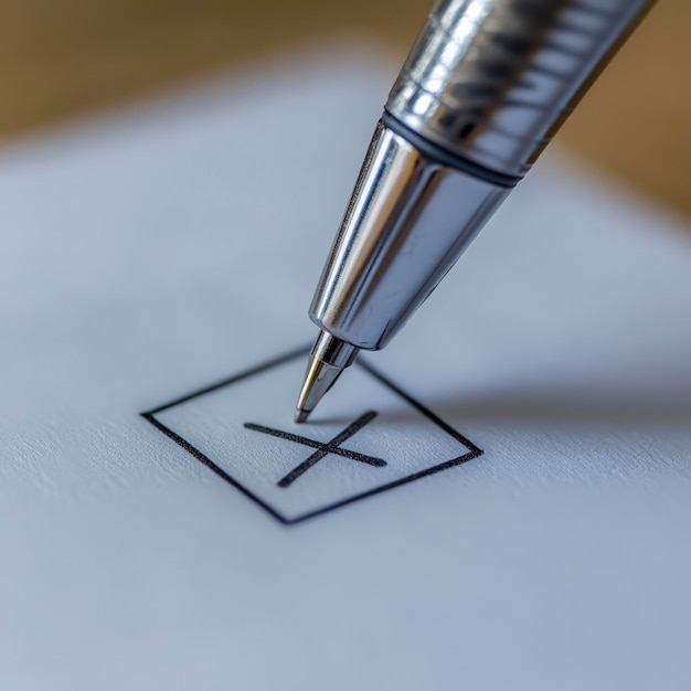 Photo closeup of pen marking an x on voting ballot