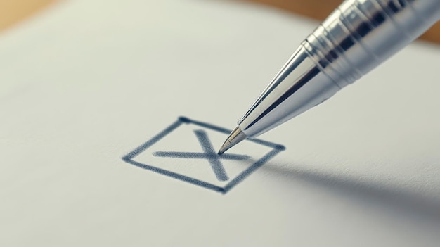 CloseUp of Pen Marking an X on Voting Ballot