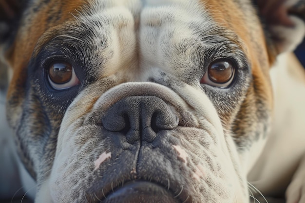 Photo closeup of a pensive bulldogs face