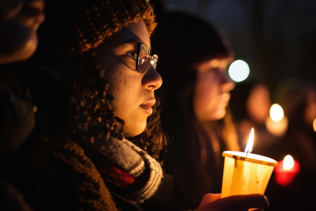 Photo a closeup of people holding candles during a vigil with soft candlelight illuminating their faces