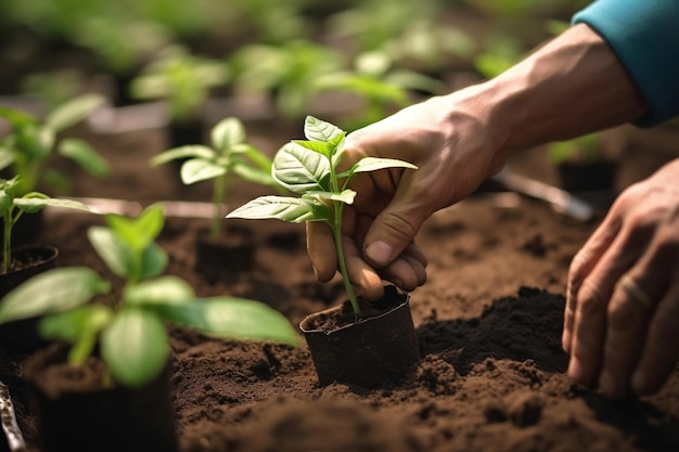 CloseUp of People Planting Trees or Working in a Community Garden AI