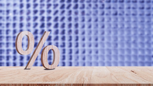 Closeup of percent sign leaning on wooden table Percentage Sign And Discount Rate Accountant VAT Tax Concept