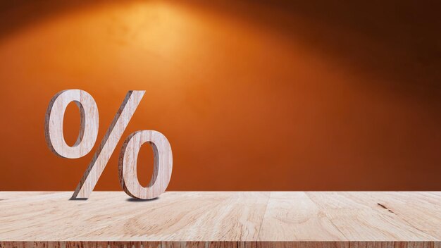 Closeup of percent sign leaning on wooden table Percentage Sign And Discount Rate Accountant VAT Tax Concept