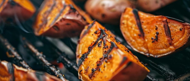 Photo a closeup of perfectly grilled vegetables on a barbecue showcasing the detailed char marks and rich textures that highlight the essence of outdoor summer dining