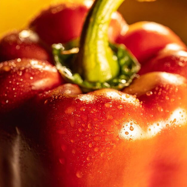 Photo a closeup of a perfectly ripe red bell pepper its glossy skin glistening under studio lights