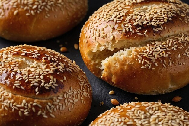 A closeup of a perfectly toasted sesame seed bun