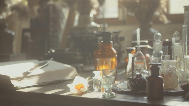 Closeup of a perfumer's workplace premium photo