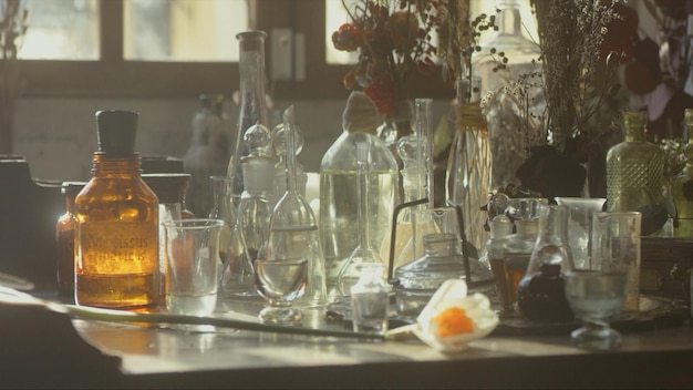 Closeup of a perfumer's workplace premium photo