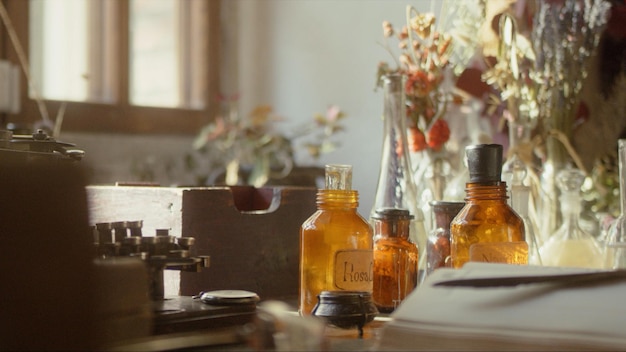 Closeup of a perfumer's workplace premium photo