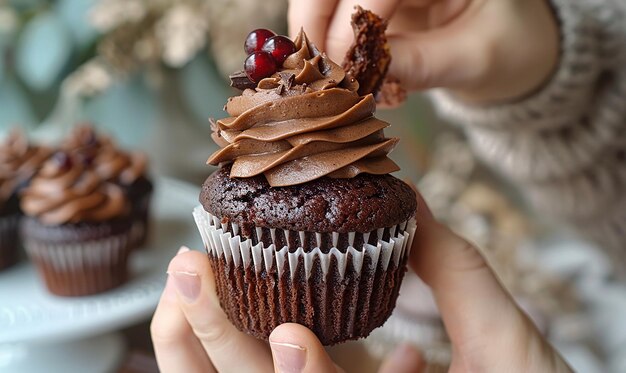 Photo closeup of a person enjoying a gourmet cookie treat