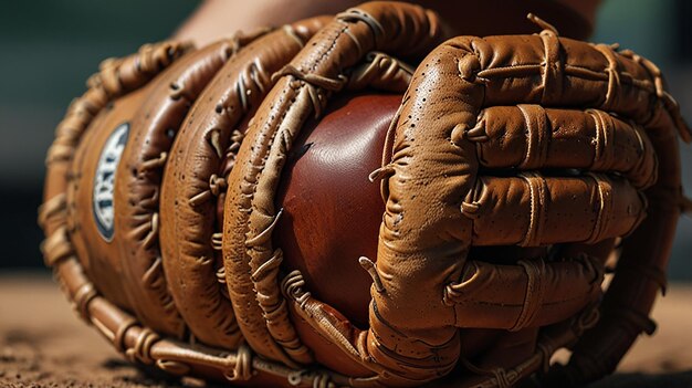 Photo closeup person holding baseball glove