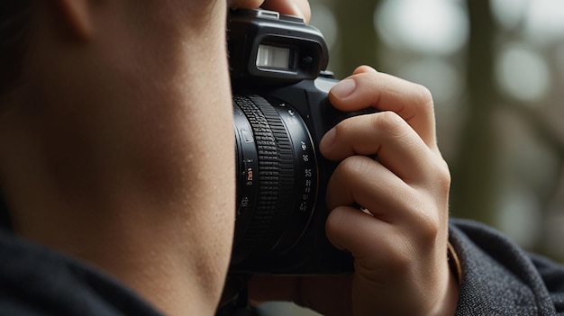 Photo closeup of person holding camera