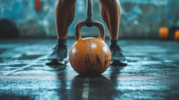 Photo a closeup of a person lifting a kettlebell showcasing strength and control