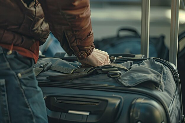 Photo closeup of person packing suitcase