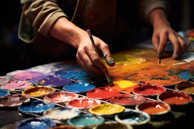 Closeup of Person Painting on Table