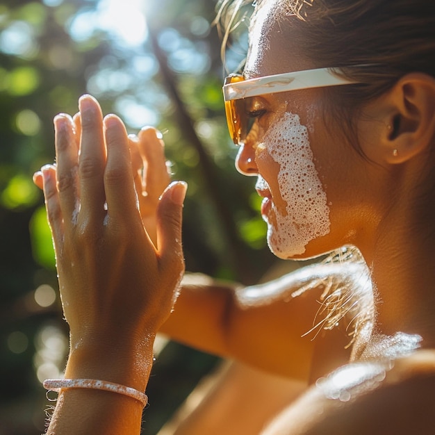 Photo a closeup of a person reapplying sunscreen during an outdoor activity