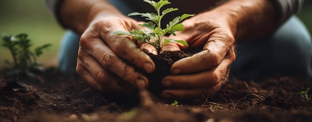 A closeup of a person's hands gardening and growing plants Generative AI