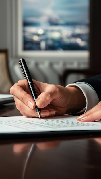 Closeup of person signing document