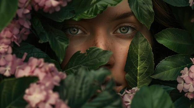 Photo closeup of a person surrounded by flowers great for personal or professional use