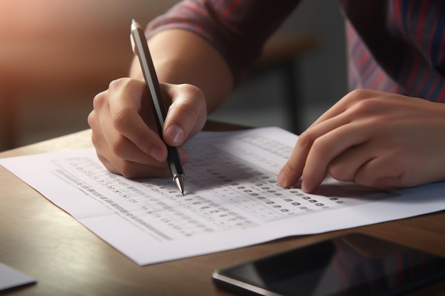 Closeup of a person taking an aptitude exam Generative ai