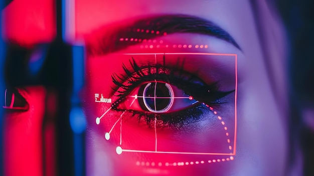 Photo a closeup of a person undergoing a biometric security scan