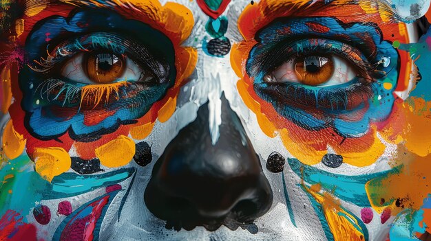 CloseUp Of Person With Mexican Dia De Los Muertos Makeup Calavera The Day Of The Dead Face Paint