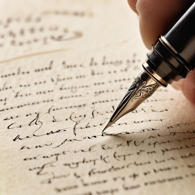 Photo closeup of a person writing with a pen