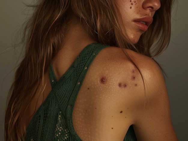 Photo a closeup of a persons back with visible skin imperfections pimples on the skin of the face