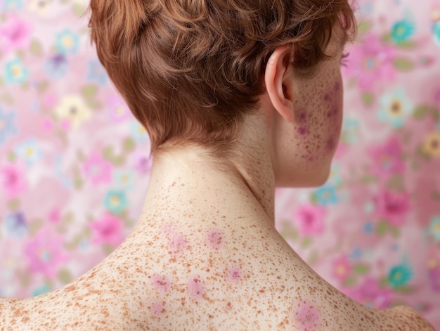 Photo a closeup of a persons back with visible skin imperfections pimples on the skin of the face