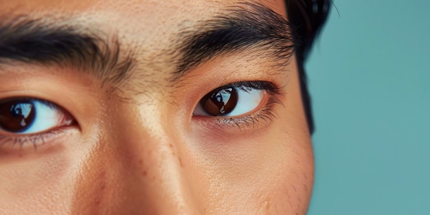 Closeup of a persons eye with distinctive Asian features detailed eyelashes and subtle reflection