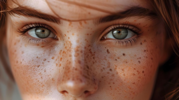 a closeup of a persons face focusing on their eyes nose and skin